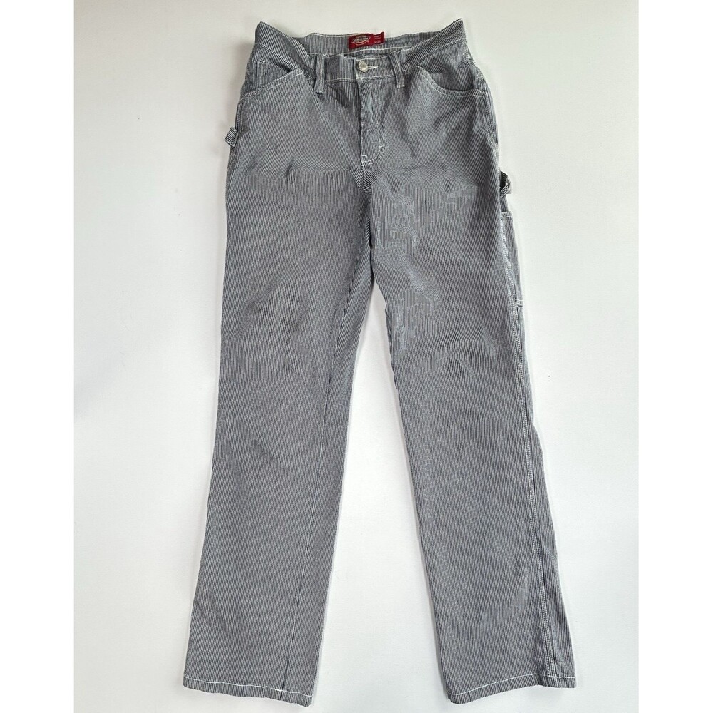 Dickies Carpenter Pants Jeans Womens 0/24 Blue Hickory Stripe Utility Workwear